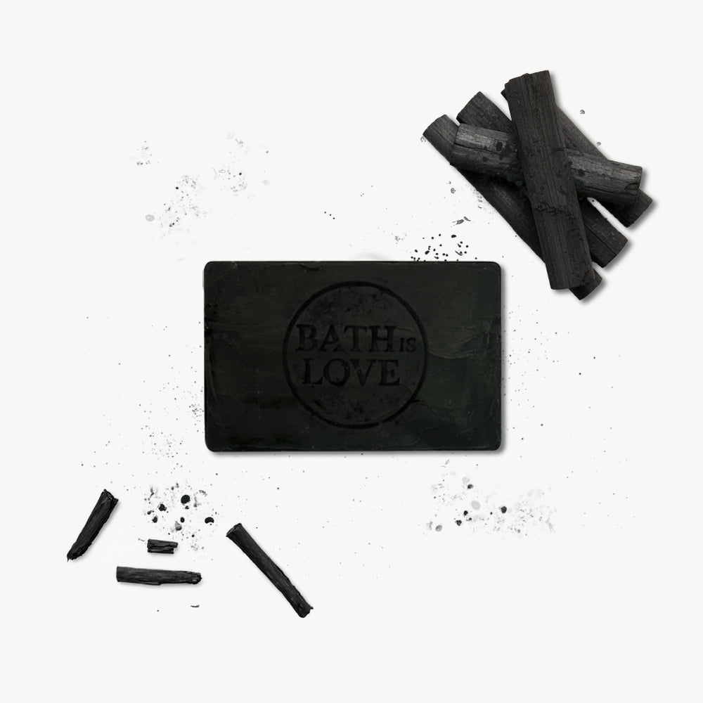 Bathislove Charcoal Mentha luxury bathing bar with activated charcoal in white background
