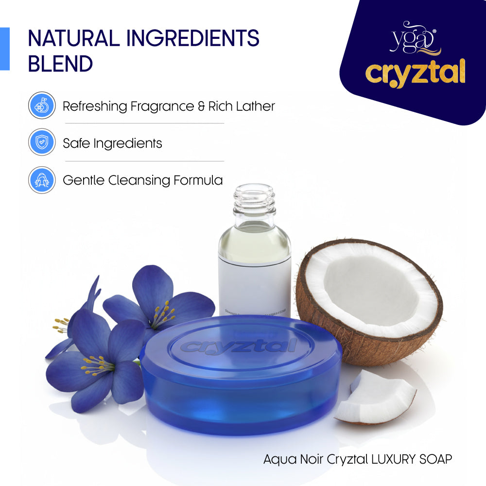 Cryztal luxury soap with natural ingredients and branding on a white background