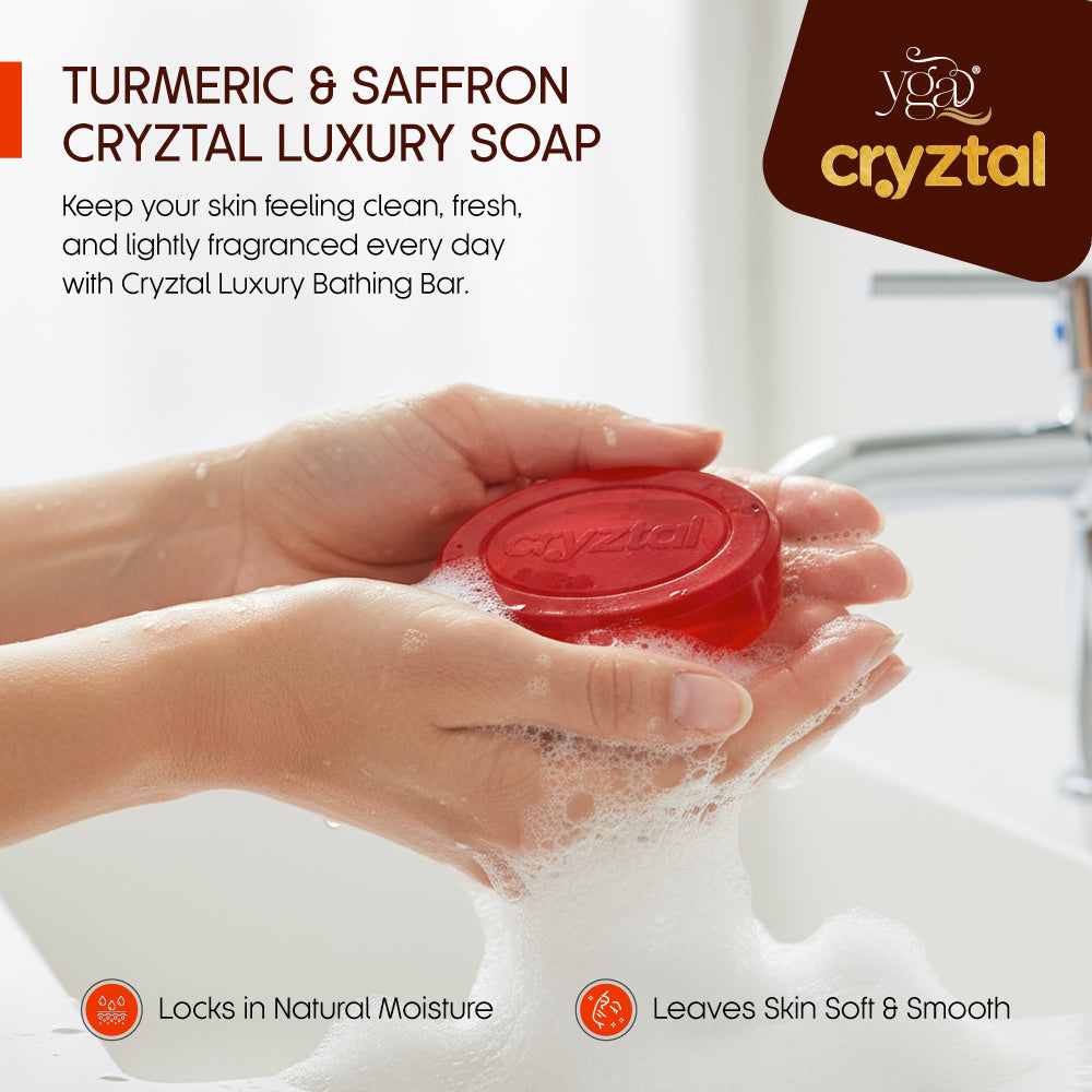 Cryztal Luxury Soap being held by hands with a blurred background
