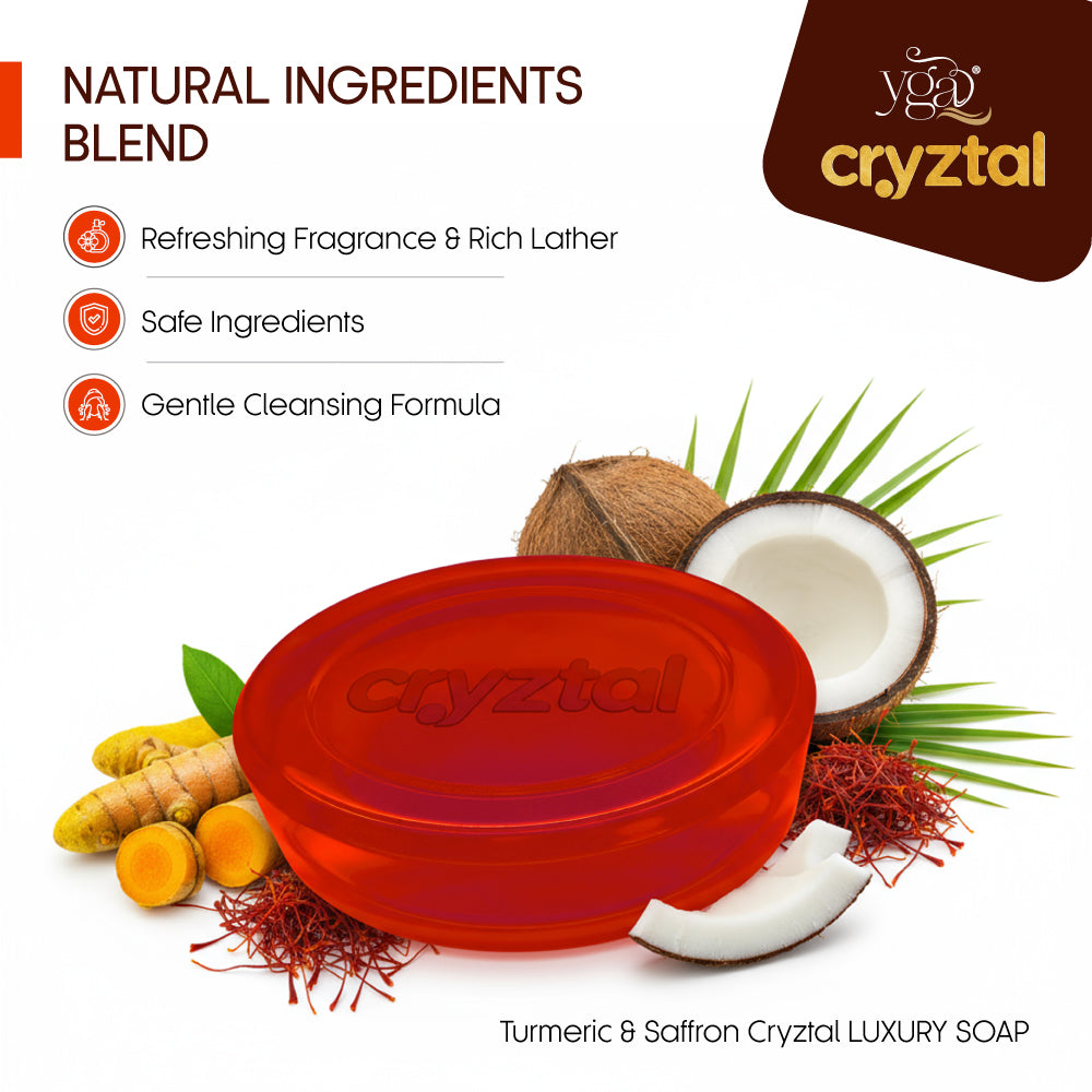 Cryztal luxury soap with natural ingredients and branding on a white background