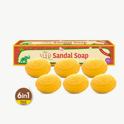 YGA Sandal Grade 1 Luxury Bathing Soap 6-piece combo pack with orange packaging on white background"