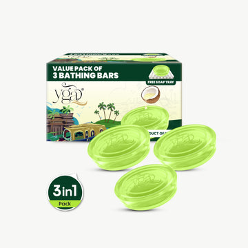 Box of 3 Yoda bathing bars with a coconut illustration on a white background