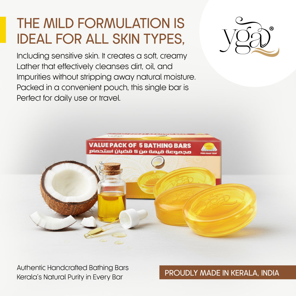 YGA bath bars with coconut and oil on a white background