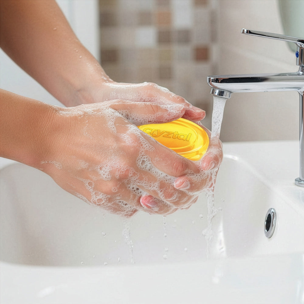 Person washing hands with soap and water in a sink