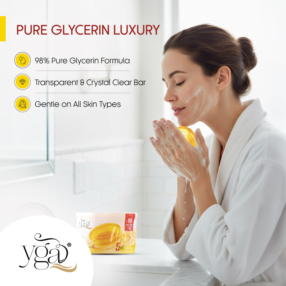 Woman applying a clear skincare product with 'Yoga' brand visible